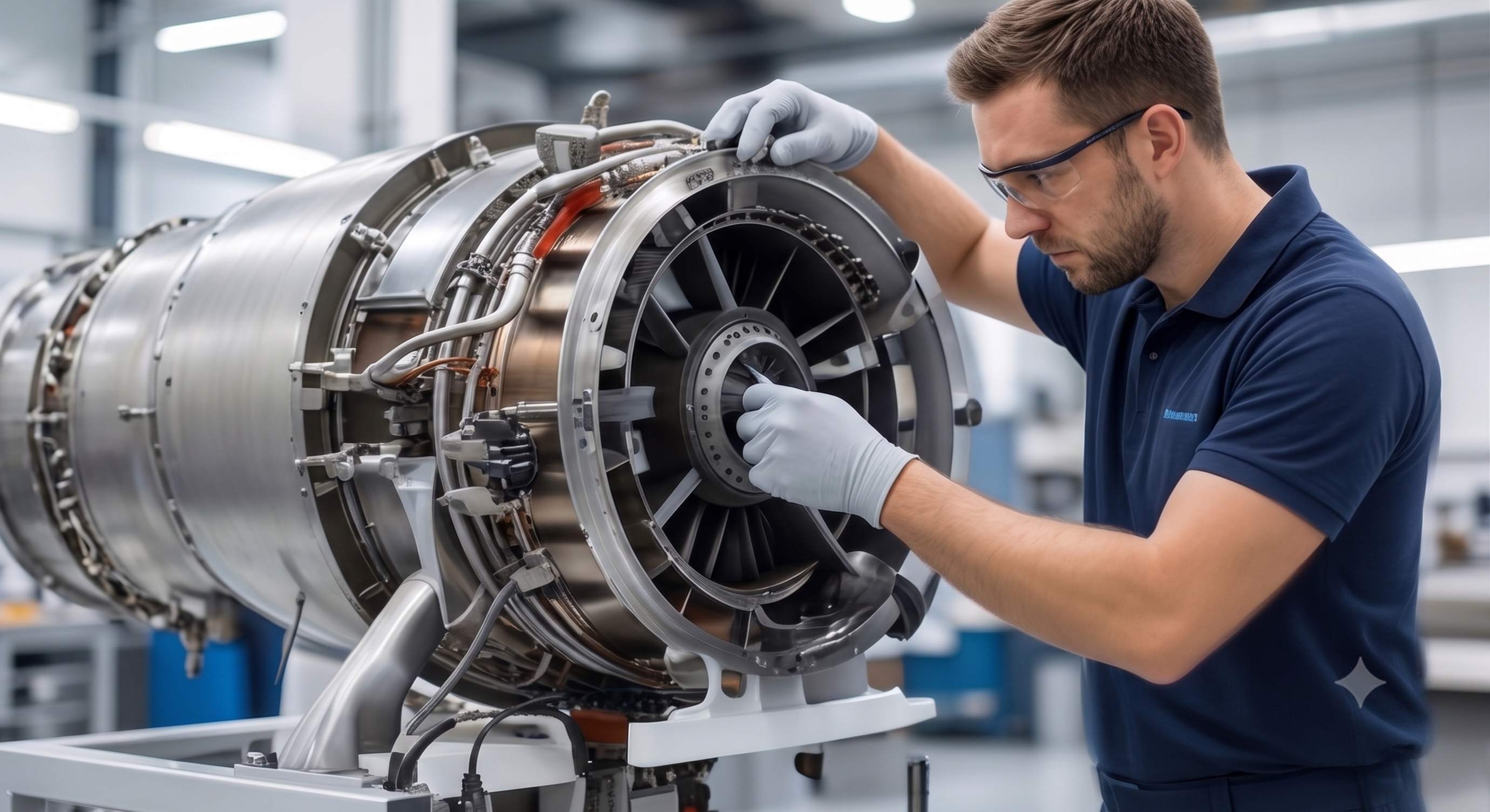 Engineer working on aerospace engine component